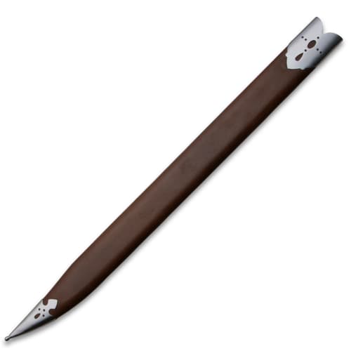 Brown leather scabbard with metal accents