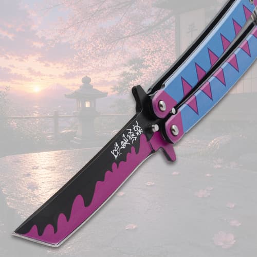 Detailed view of the butterfly knife blade
