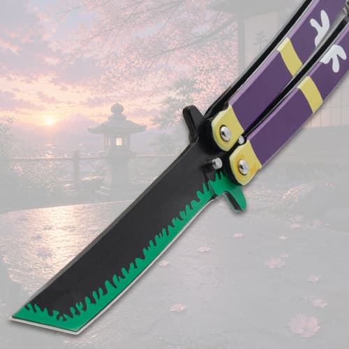 Detailed view of the knife's blade and handle