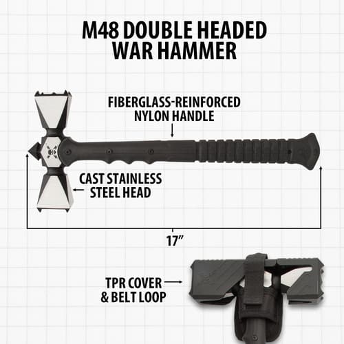 M48 Double Headed War Hammer with labeled features and cover