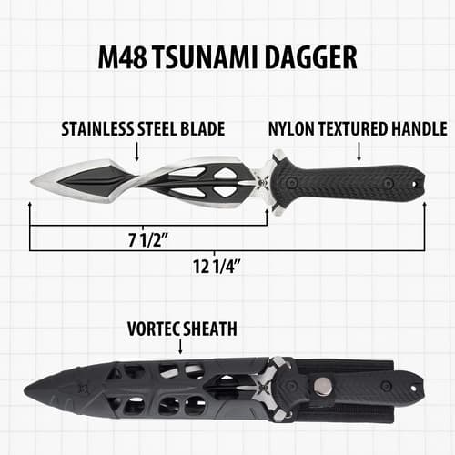 M48 Tsunami dagger with dimensions and features labeled