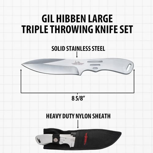 Large triple throwing knife set with nylon sheath