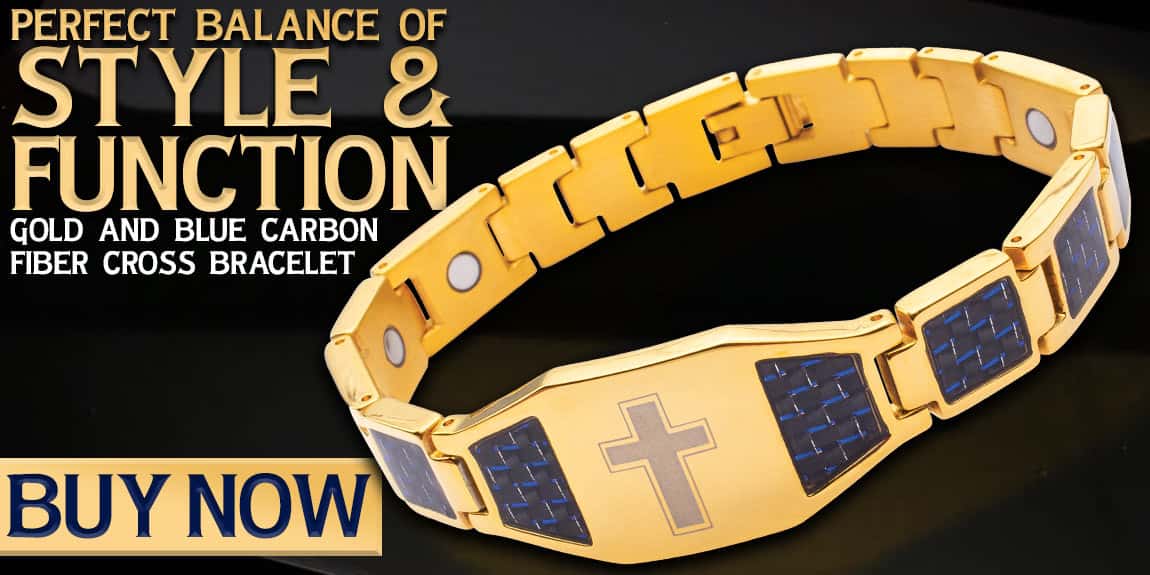 Gold And Blue Carbon Fiber Cross Bracelet