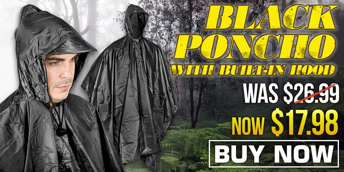 Black Poncho With Built-In Hood