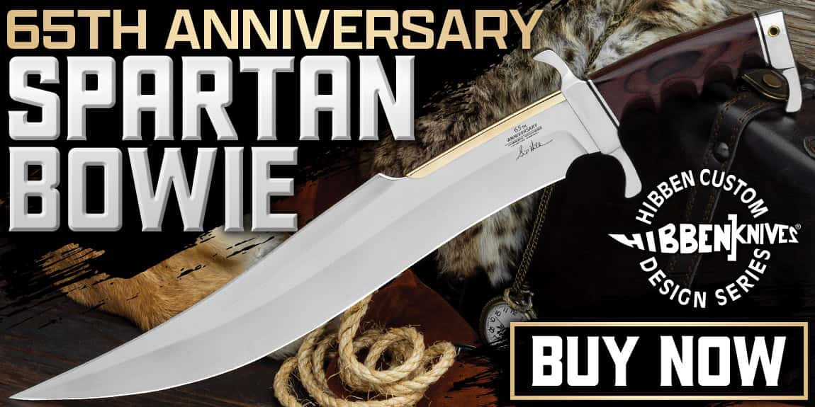 Gil Hibben 65TH Anniversary Spartan Bowie And Display Stand