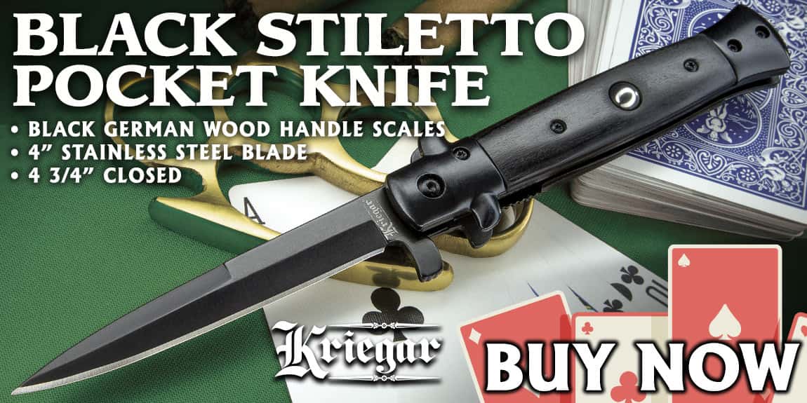 Kriegar Black Stiletto Assisted Opening Pocket Knife