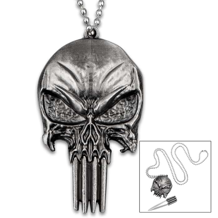 Punisher Skull Hidden Knife Necklace Stainless Steel