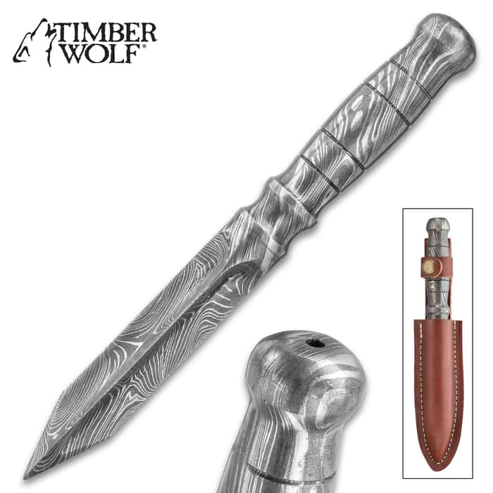 Timber Wolf Quad Damascus Dagger One Piece