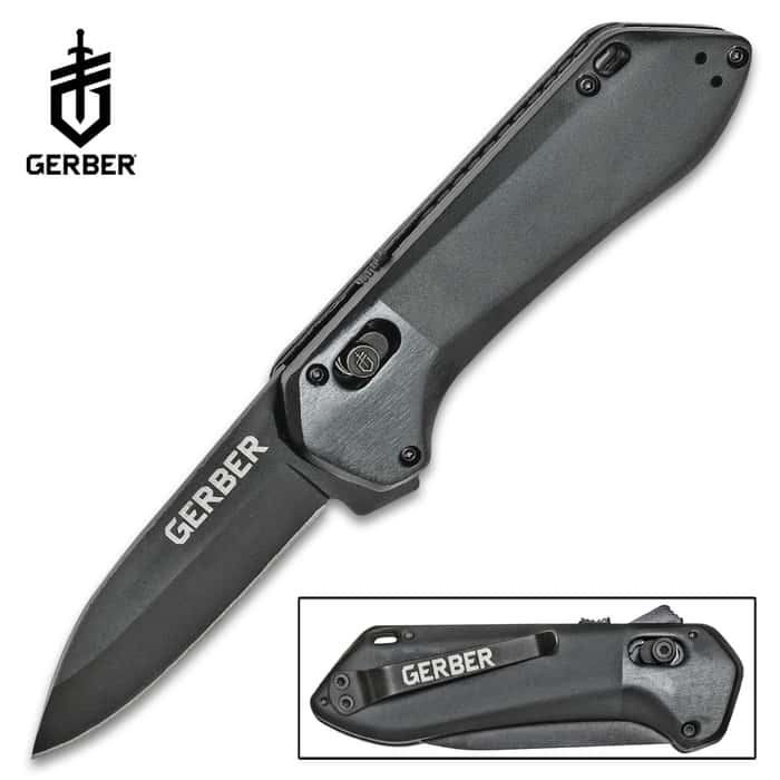 Gerber Black Highbrow Compact Pocket Knife - Plain Edge 7Cr Stainless Steel Blade, Assisted Opening, Aluminum Handle