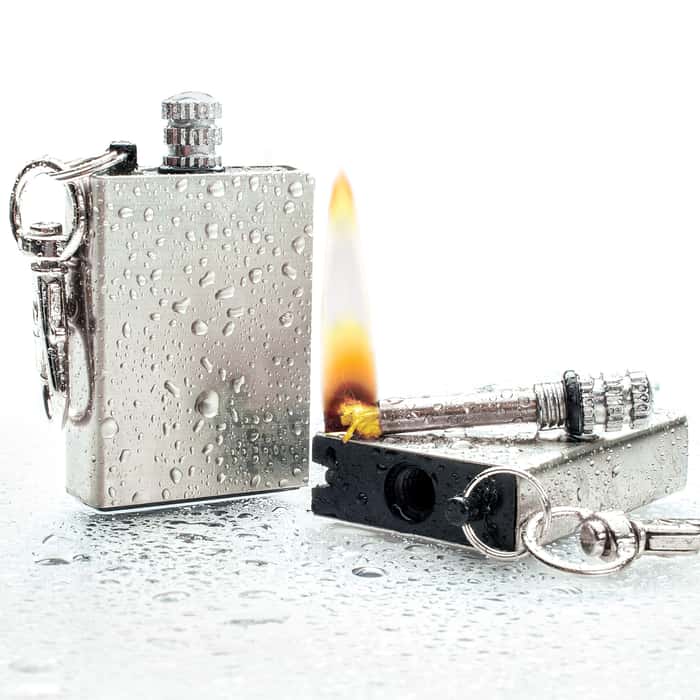 Waterproof Permanent Match Survival Lighter Keychain - Stainless Steel Case, Flint Match, Ferro Rod, Thousands Of Strikes