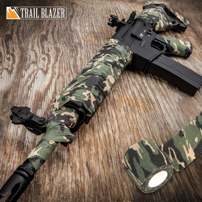 Flexible Self Adhesive Woodland Camo Wrap Gun