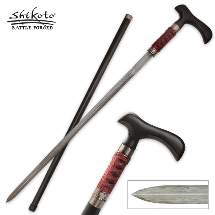 United Cutlery Forged Gent Sword Cane Black Red Damascus