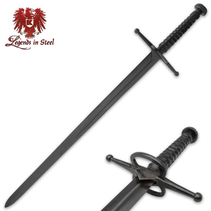 It has a hand-forged 35” stainless steel, display-edged blade with a unique gun bluing treatment to give it superior rust-resistance