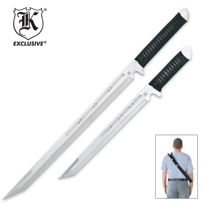 Striking Cobra Twin Ninja Full Tang Sword Set with Shoulder Scabbard