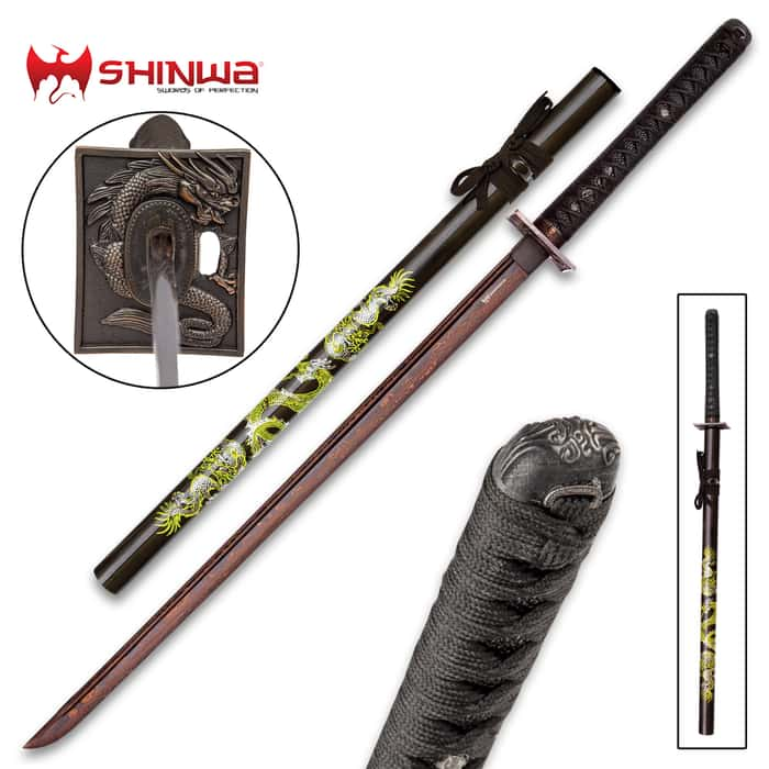 Shinwa Knights Dragon Katana Black Damascus Sword Budk Com