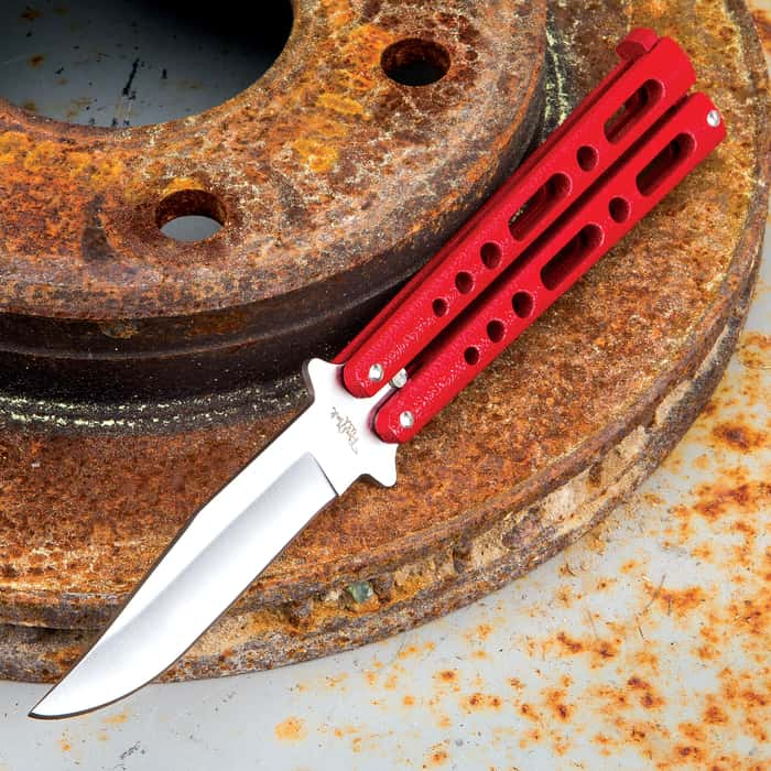 Red Satin Skeleton Butterfly Knife Stainless Steel