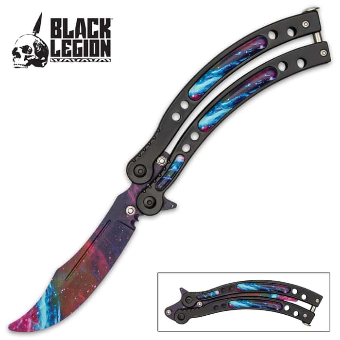 Perfect your flipping moves in cosmic style with our Black Galaxy Butterfly Knife Trainer or use for martial arts performances
