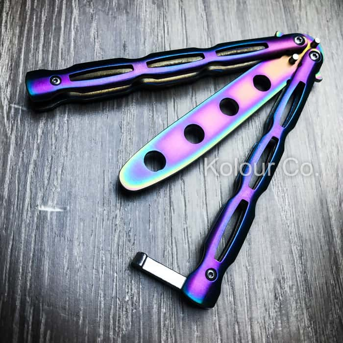 High Quality Practice Balisong Metal Butterfly Rainbow - BUDK.com