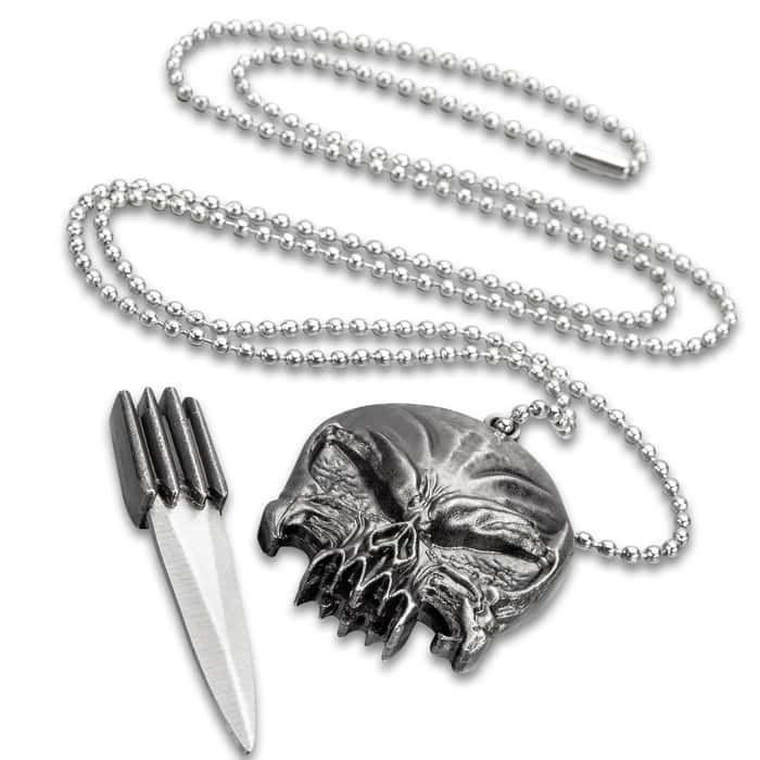 Punisher Skull Hidden Knife Necklace Stainless Steel