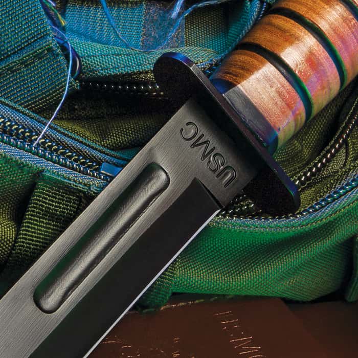 USMC Combat Fighter Fixed Blade Knife with Leather Sheath