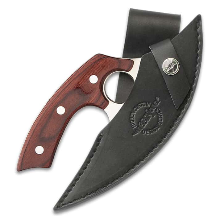 Hibben Legacy Bloodwood Ulu Knife And Leather