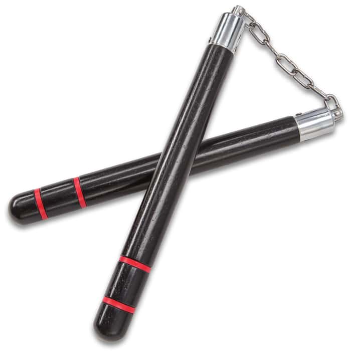 Wood Nunchaku Black With Ball Bearing Chain