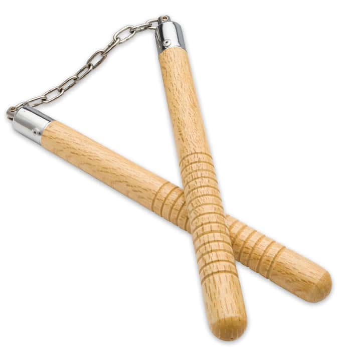 Natural Wooden Nunchaku With Ball Bearing Chain