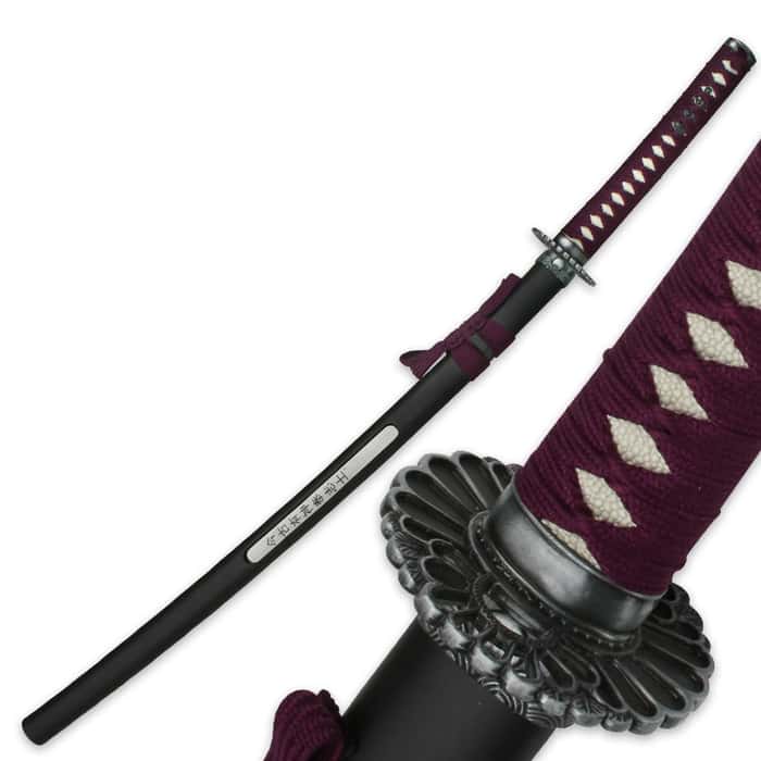Purple Samurai Warrior Sword With Open Scabbard