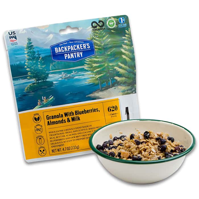 Granola With Blueberries, Almonds And Milk Ready