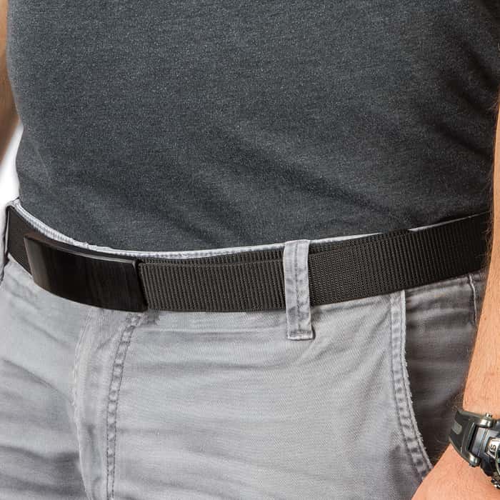Ridge Runner Black Belt With Hidden Knife - Adjustable Canvas Belt, TPU Buckle, Black Stainless Steel Partially Serrated Blade,