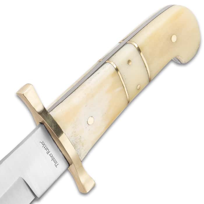 Timber Rattler Camel Bone Bowie Knife - Two-Knife Set with Leather Twin Sheath