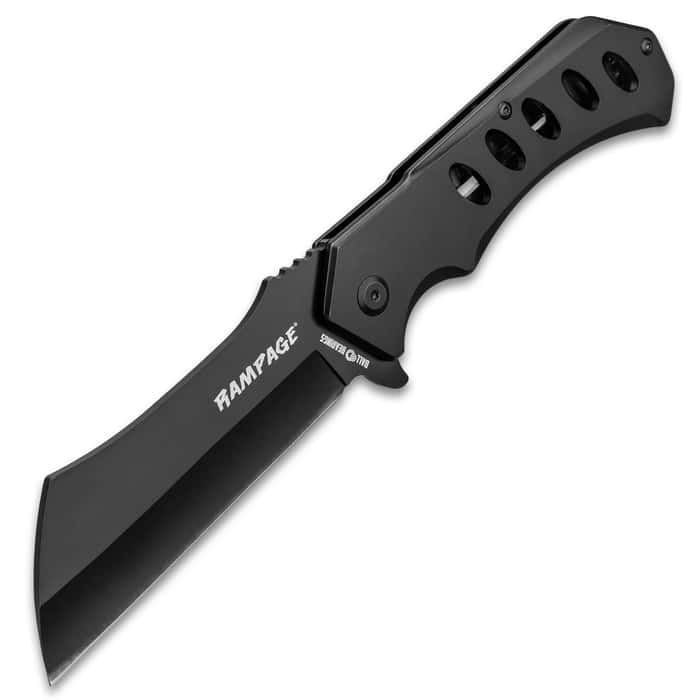 Rampage Black Cleaver Pocket Knife Stainless Steel