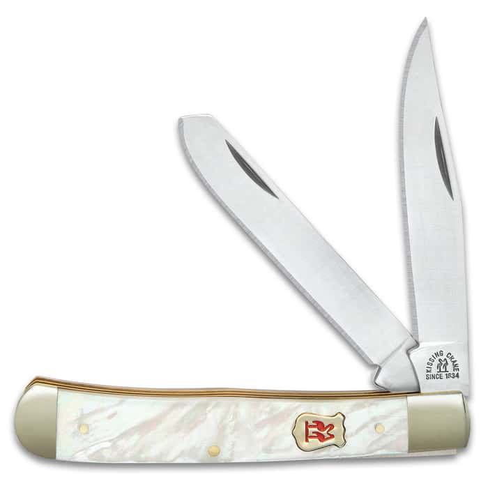 Kissing Crane Genuine Pearl Trapper Pocket Knife
