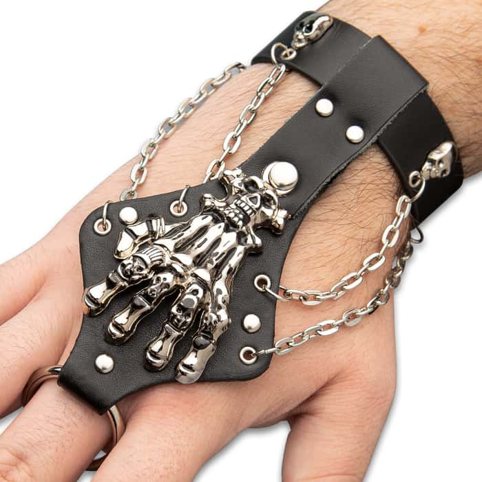 Skeleton Hand Cuff And Finger Ring Made