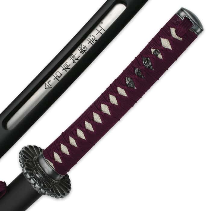 Purple Samurai Warrior Sword With Open Scabbard
