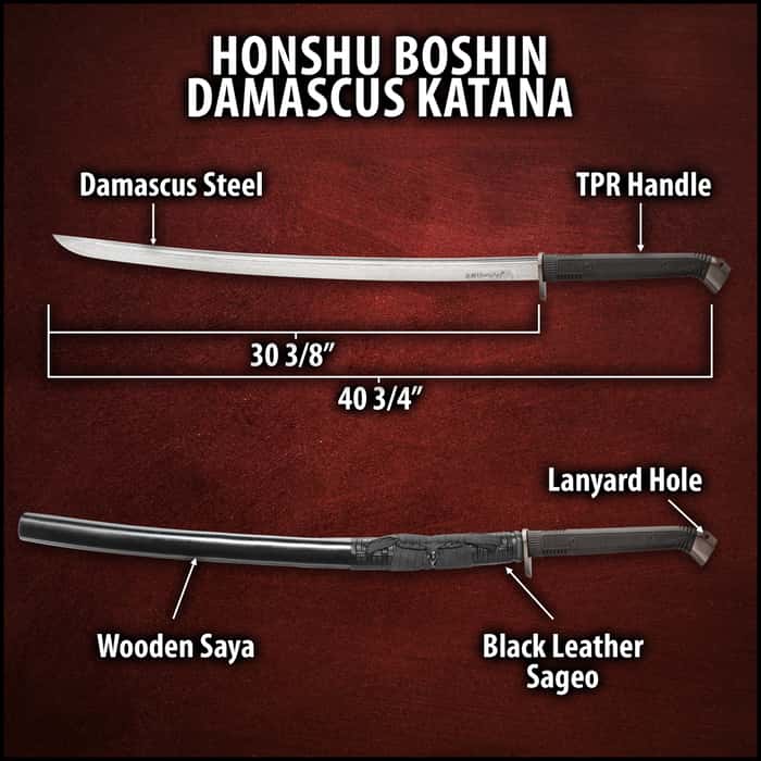 Honshu Boshin Damascus Katana With Scabbard Damascus