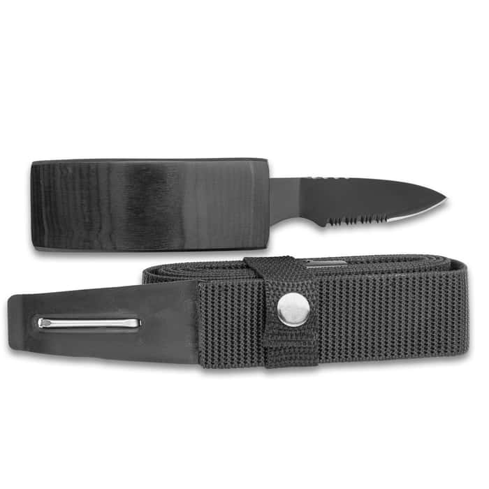Ridge Runner Black Belt With Hidden Knife - Adjustable Canvas Belt, TPU Buckle, Black Stainless Steel Partially Serrated Blade,