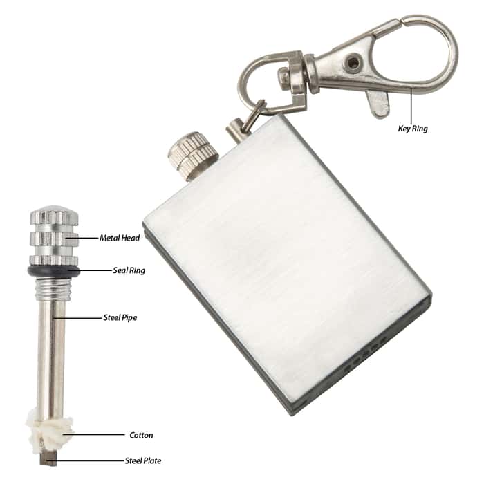 Waterproof Permanent Match Survival Lighter Keychain - Stainless Steel Case, Flint Match, Ferro Rod, Thousands Of Strikes