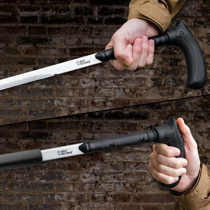 Night Watchman Heavy Duty Self-Defense Sword Cane - 1060 High Carbon Steel Blade, Aluminum Shaft, Fiber-Filled Nylon Handle - Length 37 1/2"