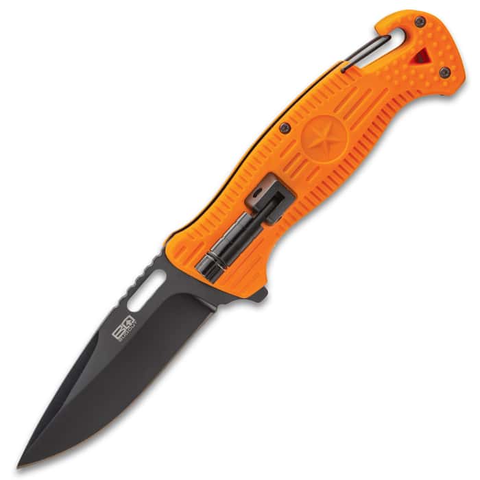 BugOut Rescue Orange Pocket Knife with Flashlight