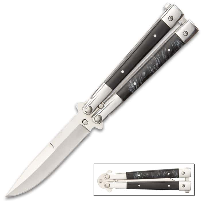 Classic Black Butterfly Knife Stainless Steel Blade,