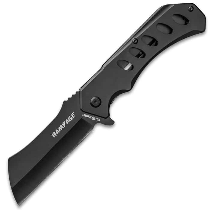 Rampage Black Cleaver Pocket Knife Stainless Steel