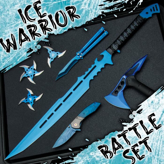 Our Ice Warrior Blue Battle Set is a choice selection of bright blue colored weapons representing different styles of fighting