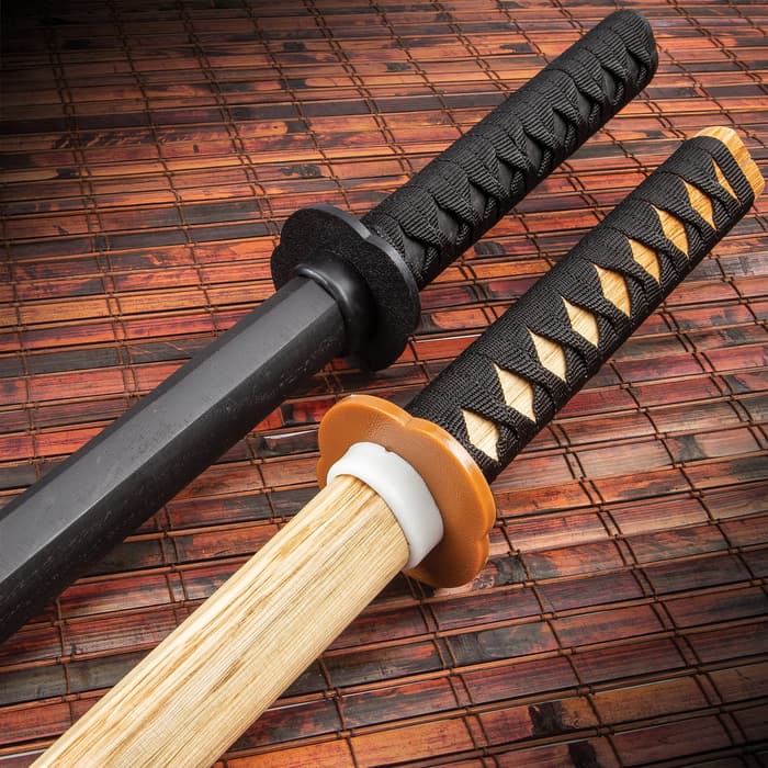 Set of 2 40" Black Wooden Samurai Sword Bokken Practice Training Katana w/ Guard 