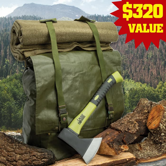 $320 worth of Winter Bugout Gear in a water-resistant rucksack.