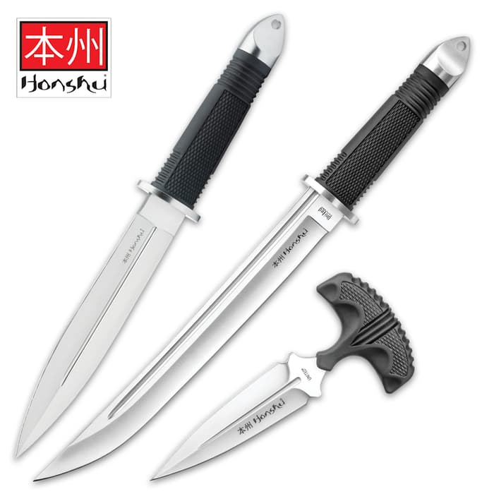 Honshu Dagger Kit - Includes Fighter Knife, Tanto Knife And Large Push Dagger With Sheaths