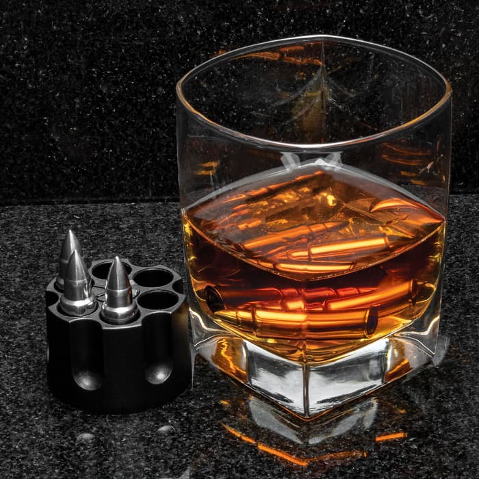 The Bullet-Shaped Whiskey Rocks and Holder Set
