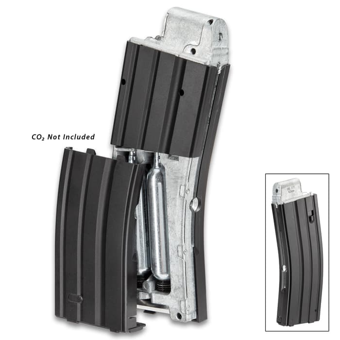 Crosman DPMS Air Rifle Magazine - Rapid Fire Action, Spring Feeds 25 BBs, Holds Two CO2 Cartridges, Tough Plastic And Metal Construction