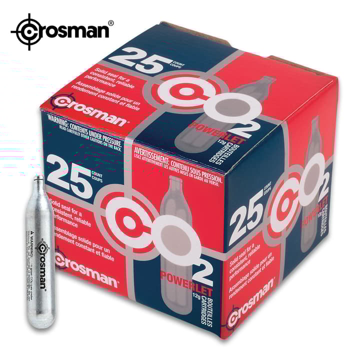 Crosman CO2 Powerlet Cartridges - 25-Count, 12-Gram, Snug Fit, Consistent Performance, Use With Any Standard Air Gun