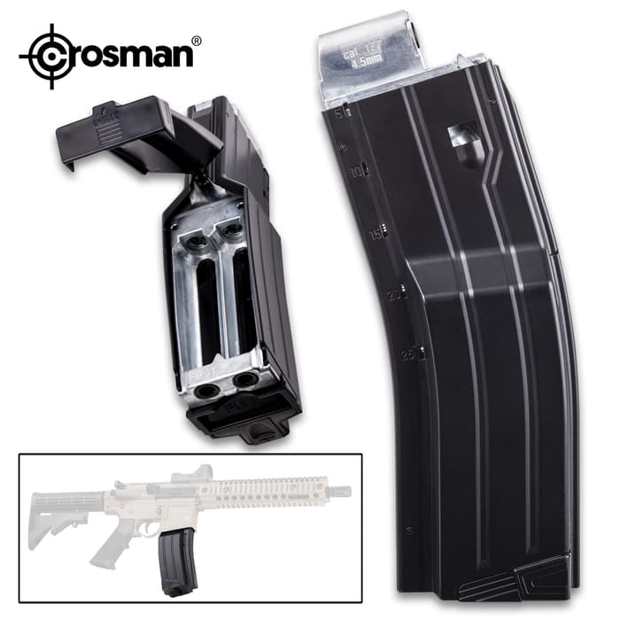Crosman Full Auto High Capacity Air Rifle Magazine - Rapid Fire Action, Spring Feeds 25 BBs, Holds Two 300 Rounds